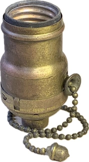 Hubbell pull chain socket with acorn, solid brass. Available at The Lamp Repair Shop, South Portland, Maine.