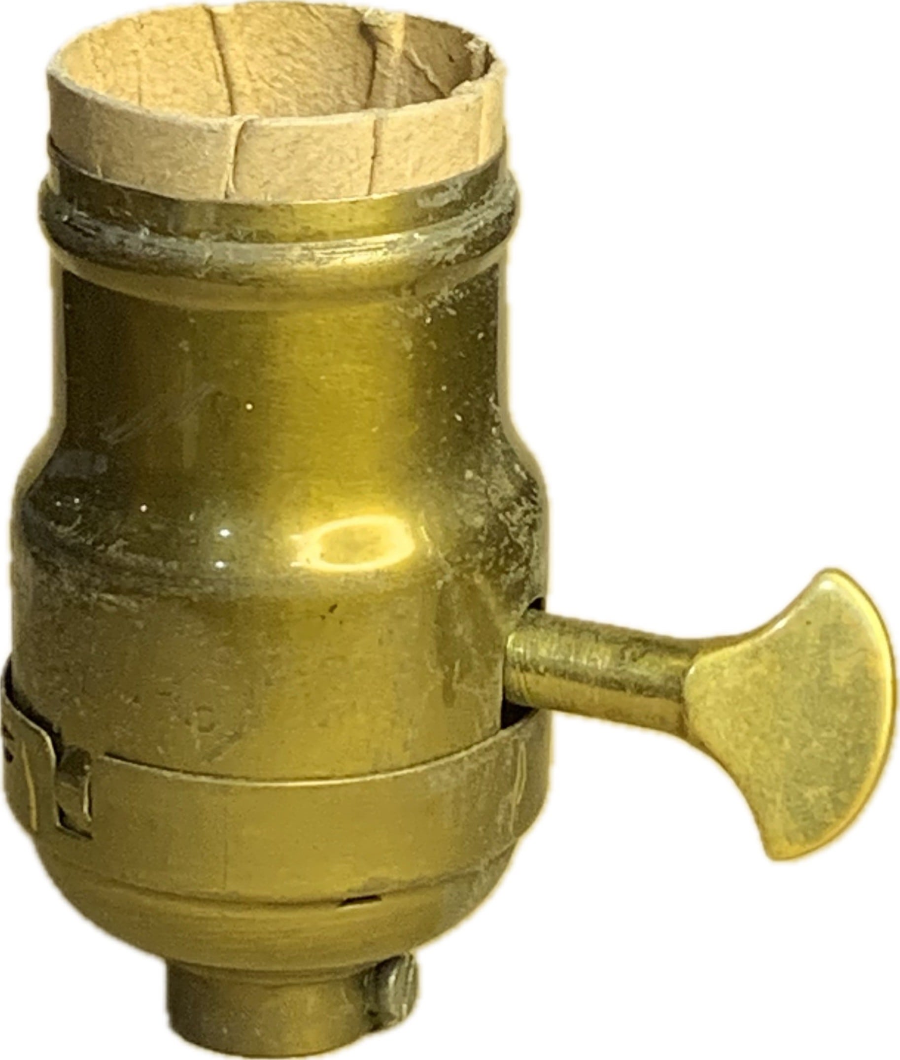 Solid brass vintage electric light socket with unique brass turn key available at The Lamp Repair Shop in South Portland, Maine.